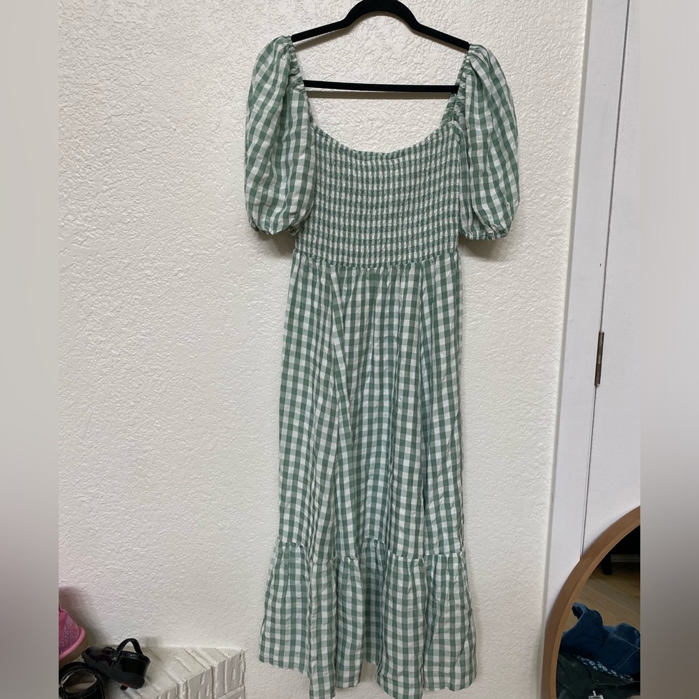 Reformation Green Gingham Deadstock Midi Dress